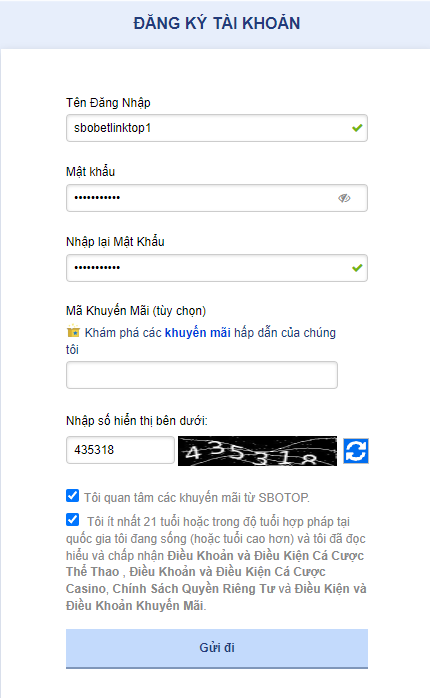 Thông tin đăng ký tài khoản